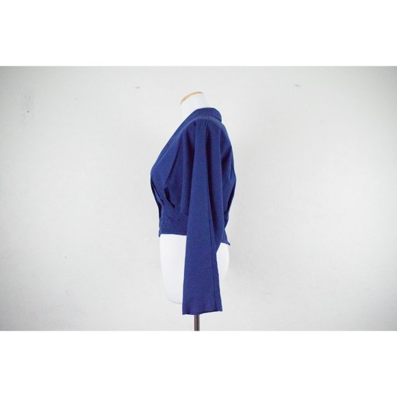 Vintage 80s Poly/Rayon Royal Blue Crop Blouse/Jacket | size Medium - Picture 3 of 10